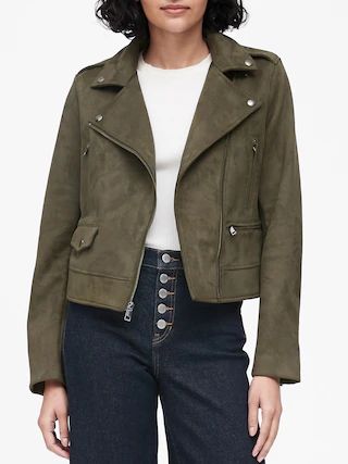 Petite Vegan Suede Moto Jacket | Banana Republic (US)