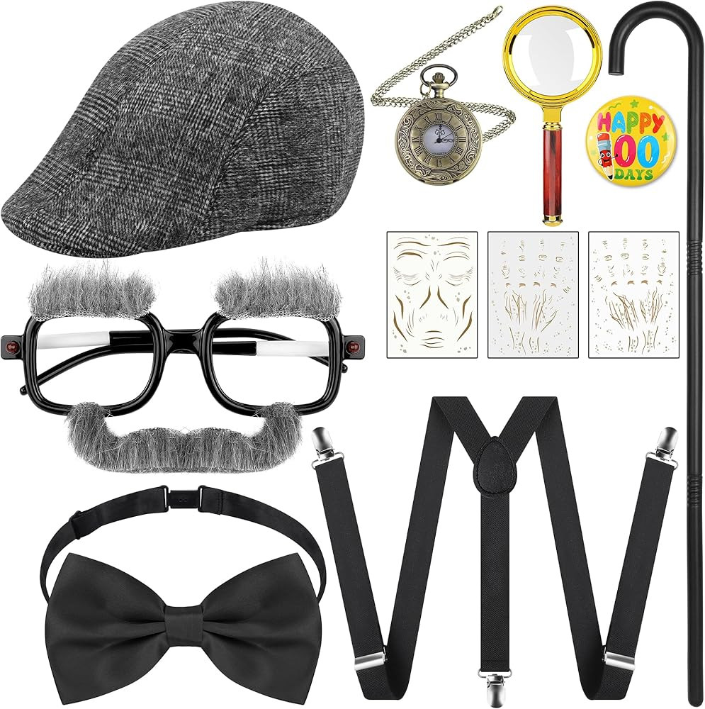 SOMSOC Boys Old Man Costume 100 Days of School Outfit Kids Grandpa Costume Accessories Set for Sc... | Amazon (US)