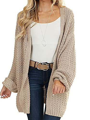 Maroway Women's Chunky Knit Cardigan Open Front Batwing Sleeve Sweaters Khaki | Amazon (US)