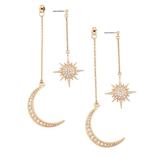 Feximzl Fashion Long Shiny Crystal Star Moon Gold Earrings Charming Jewelry for Women | Amazon (US)