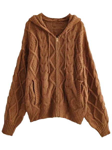 'Kelli' Cable Knit Zip-up Hoodie Cardigan ( 3 Colors) | Goodnight Macaroon