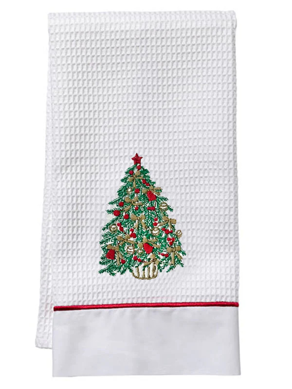 Christmas Tree Guest Towel. Embroidered, Christmas Holiday Guest Towels by Jacaranda Living | Jacaranda Living