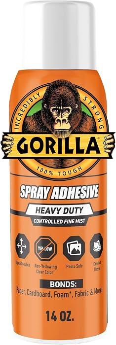 Gorilla Heavy Duty Spray Adhesive, Multi Purpose & Repositionable, Clear, 14 oz (Pack of 1) Bonds... | Amazon (US)