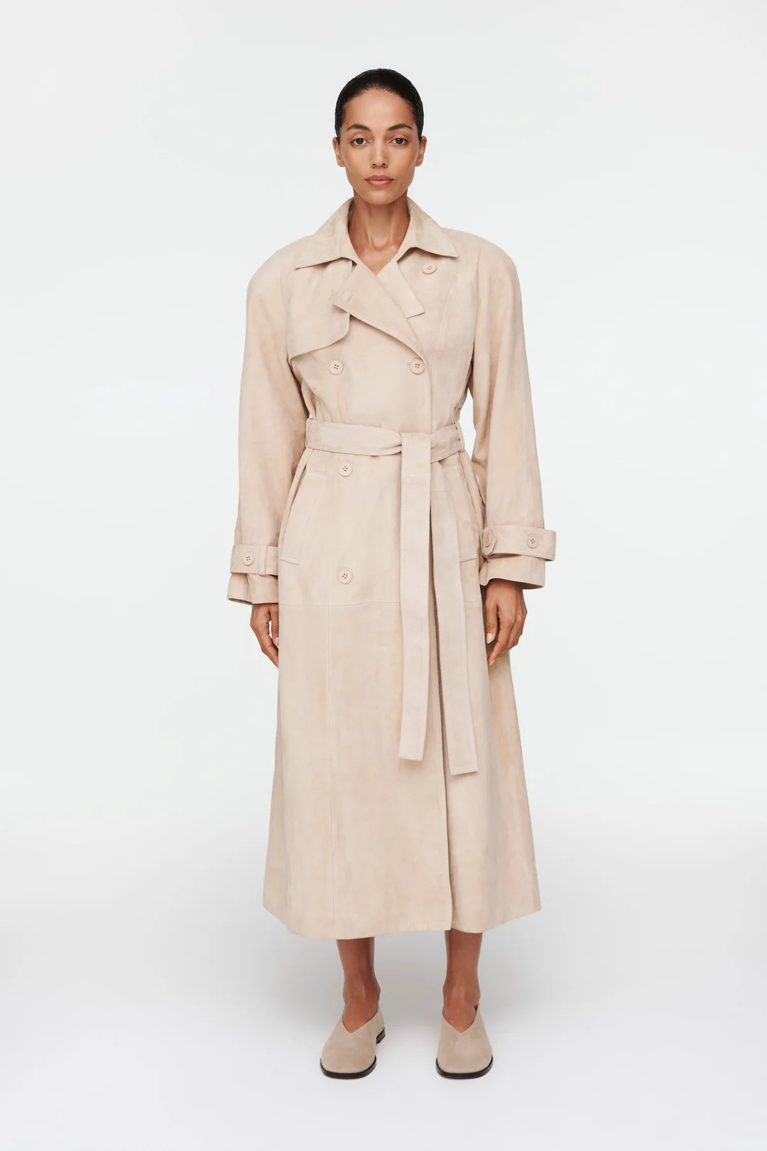 Corrin Suede Trench Coat | DUCIE