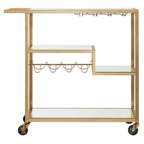 Chelsea Lane Champagne Gold Mirror Glass Metal Bar Cart - Walmart.com | Walmart (US)