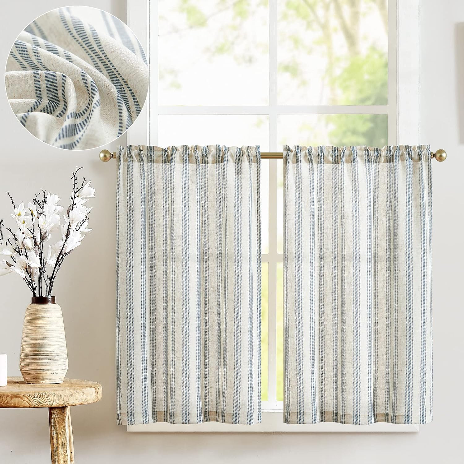 TOPICK Striped Kitchen Curtains for Living Room Bedroom Bathroom Cupboard 24 Inch Drop Linen Blen... | Amazon (UK)