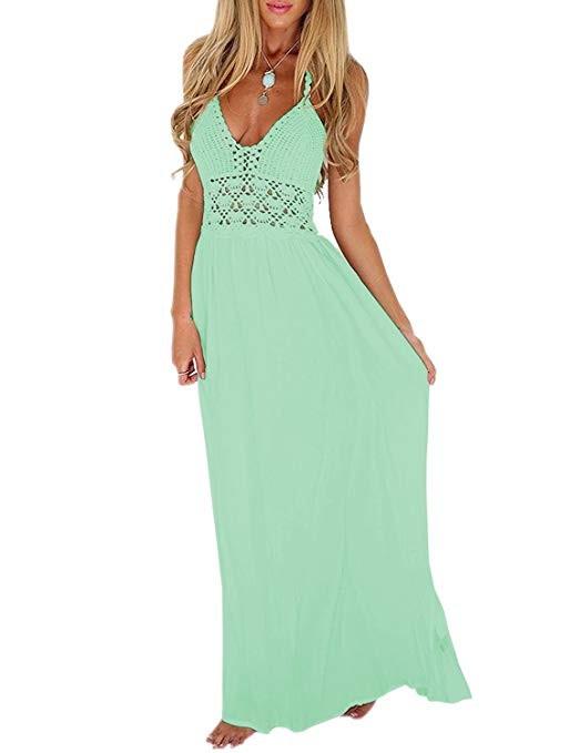 LILBETTER Women's Beach Crochet Backless Bohemian Halter Maxi Long Dress | Amazon (US)