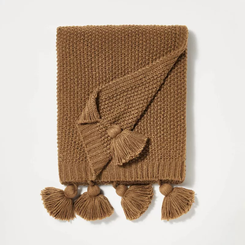 Knit Throw with Pom Tassels Throw Blanket - Threshold™ designed with Studio McGee | Target