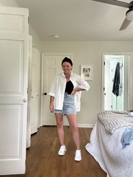 white button up & denim shorts outfit // casual mom style, summer outfits

#LTKFindsUnder50 #LTKStyleTip #LTKSeasonal
