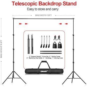 EMART 8.5 x 10 ft Photo Backdrop Stand , Adjustable Photography Muslin Background Support System ... | Amazon (US)