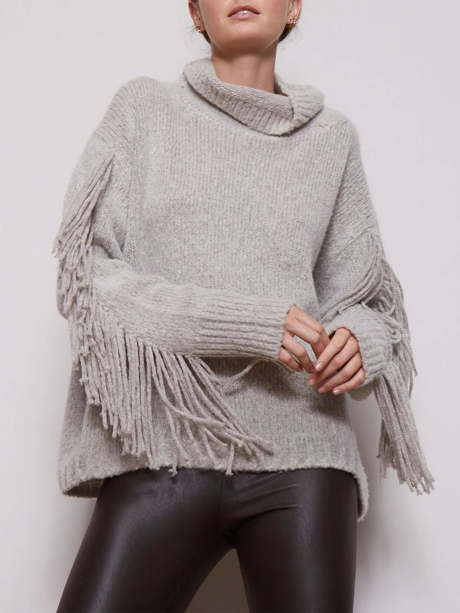 Brochu Walker Women's Deaville Fringe Sweater, Light Grey | Brochu Walker