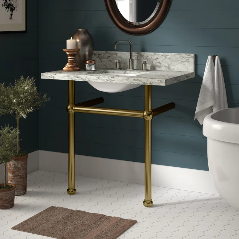 Kingston Brass Templeton 36-Inch Carrara Marble Vanity Top with Brass Legs (8-Inch, 3-Hole) & Rev... | Wayfair North America