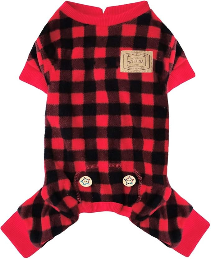 Buffalo Check Plaid Dog & Cat Pajama Onesie, Kyeese Fleece | Amazon (US)
