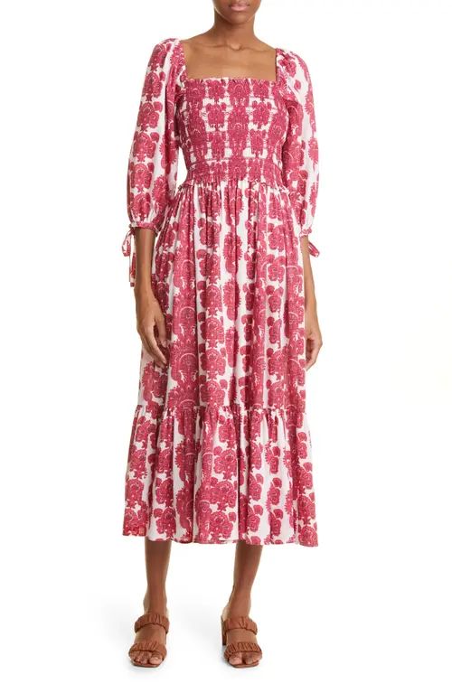 Cara Cara Jazzy Botanical Print Cotton Voile Dress in Paisley Stripe Berry at Nordstrom, Size X-Smal | Nordstrom