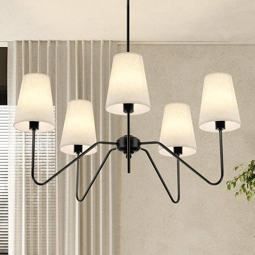 5-Light Modern Chandeliers Pendant Lights Fixture Linen Beige Fabric Shade | Amazon (US)