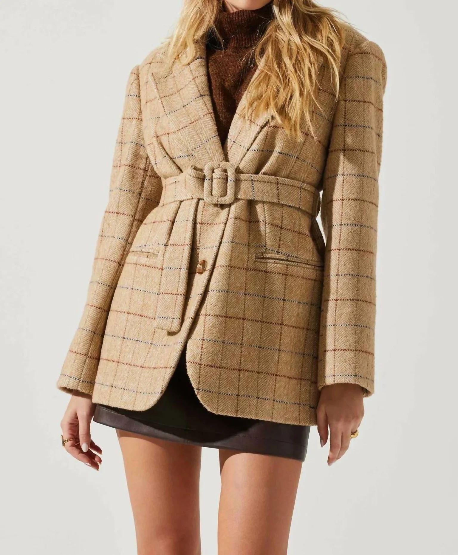 Lottie Plaid Belted Blazer | Verishop