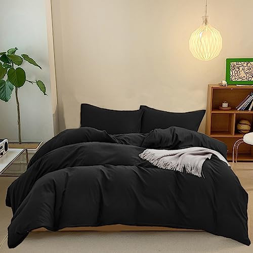 CLOTHKNOW Black Full Size Comforter Sets 3Pcs Black Bedding Comforter Sets Boys Men Comforter Soft All Season Bedding with 2 x Pillowcases | Amazon (US)
