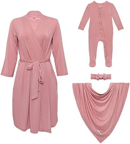 Posh Peanut Maternity Robe with Matching Baby Swaddle Set and Newborn Footie Zippered One Piece S... | Amazon (US)