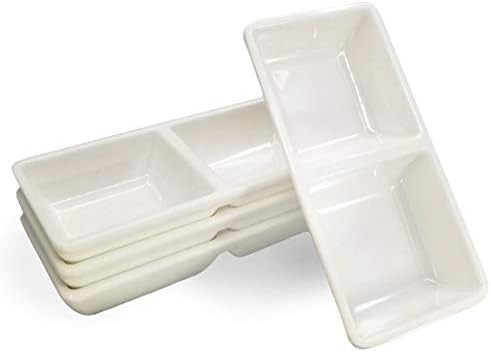 Happy Sales, Melamine Dual Sauce Bowls Dual Dipping Bowls, Dual Sauce Dishes, Set of 4 pc (White) | Amazon (US)