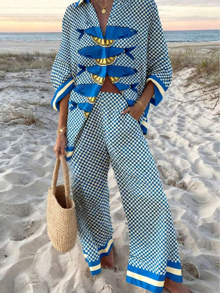 -29%
Bohemian Style Women's Casual Fashion Beach Resort Letter & Marine Life Print Loose Pants, Suitable For Brunch Outfit, Spring/Summer | SHEIN