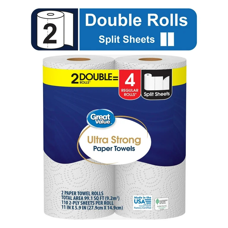 Great Value Ultra Strong Paper Towels, 2 Double Rolls | Walmart (US)