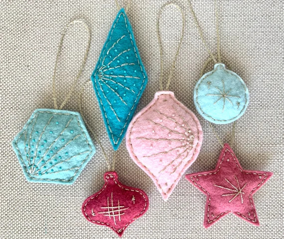 SET of 6 SMALL Handmade Embroidered & Beaded Felt Ornaments - Etsy | Etsy (US)