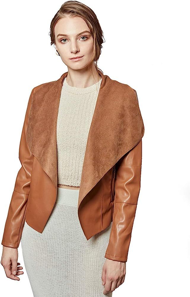 Women's Faux Leather Jackets Slim Open Front Lapel Blazer Jackets | Amazon (US)