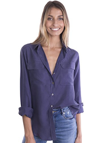 CAMIXA Women's Pure Washed Silk Casual Button-down Shirt Simple Luxury Must-have S Blue | Amazon (US)