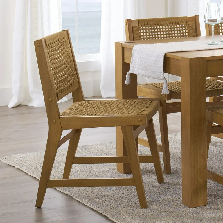 Better Homes & Gardens Vista Woven Coastal Dining Chairs 2 Pack, Light Honey Finish | Walmart (US)