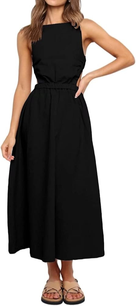 casual loose sleeveless and backless maxi dress | Amazon (US)