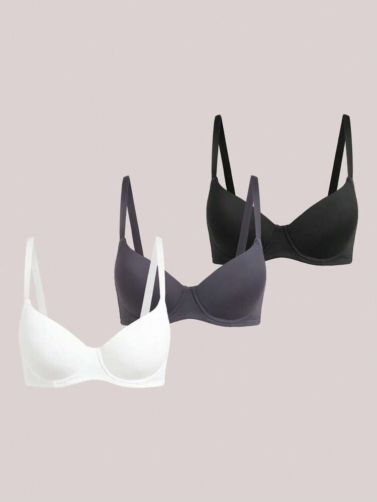 Veilyse 3pcs/Set Women's Solid Color Underwire Push-Up Bra - Unpadded, High Support, Adultfor Sum... | SHEIN