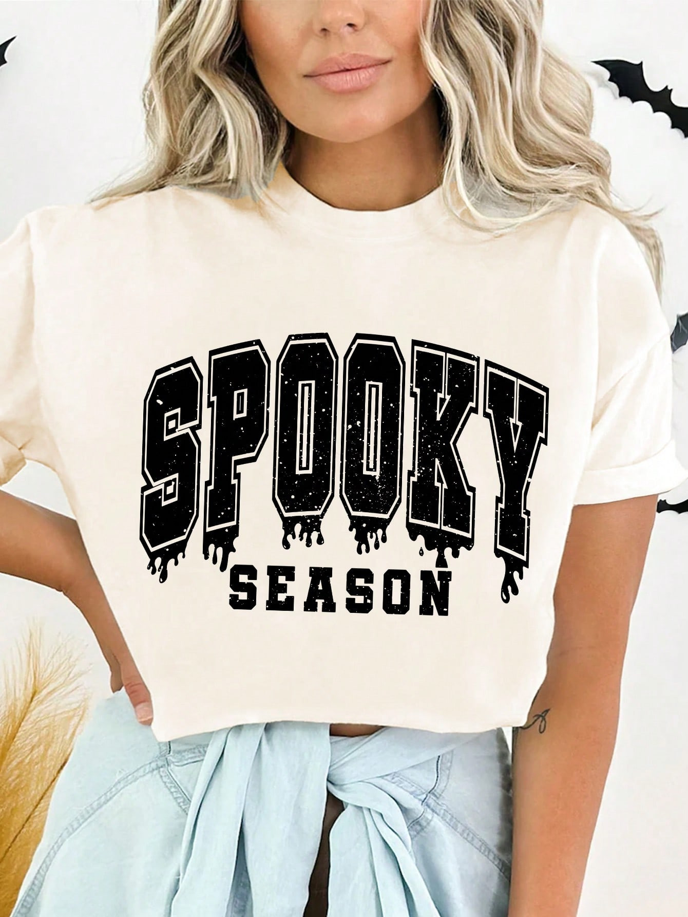 SHEIN EZwear Ghost Season Vintage Letter Print Oversized Loose T-Shirt, Halloween Vibe | SHEIN US... | SHEIN