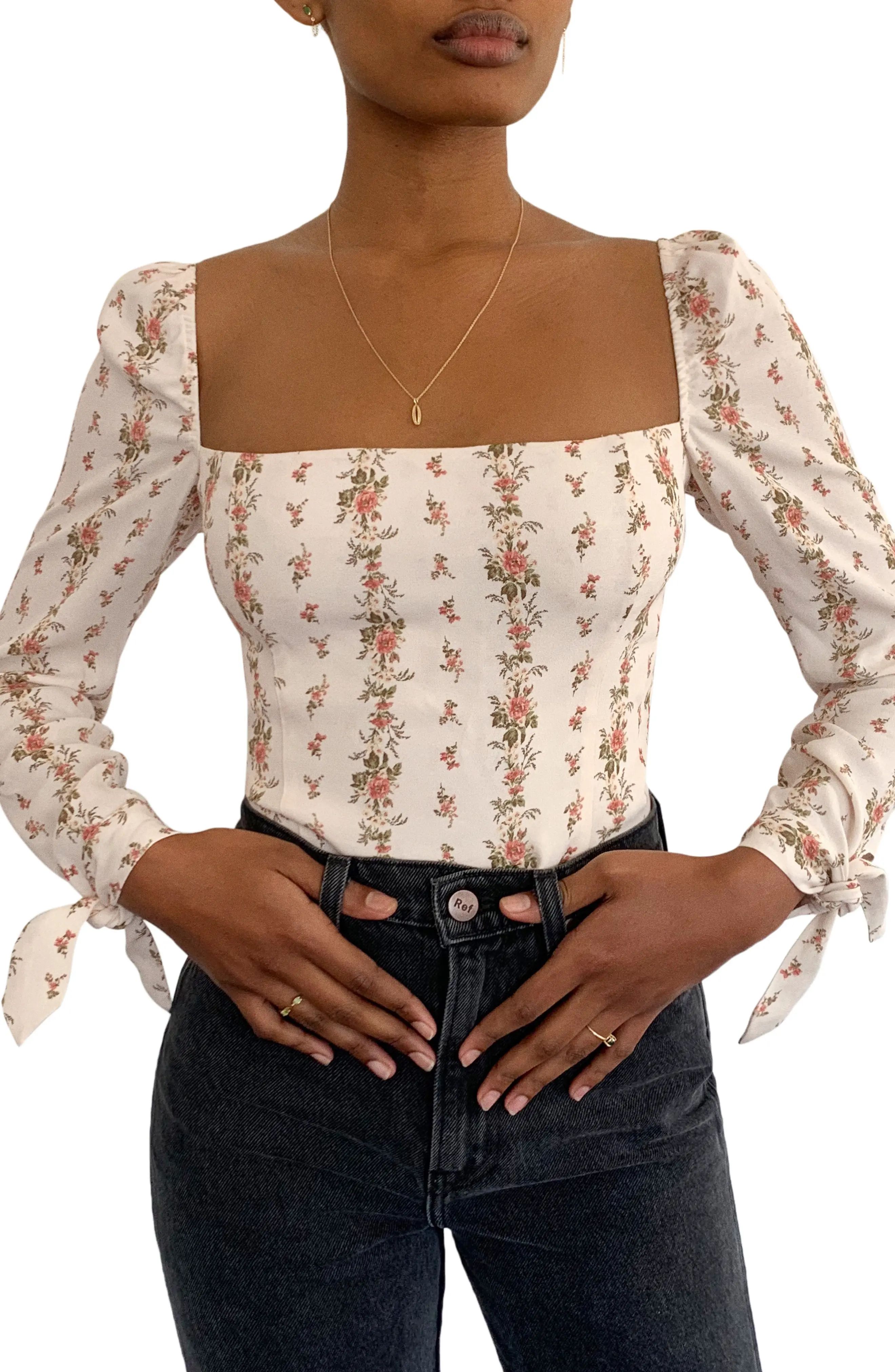 Women's Reformation Ariana Floral Blouse, Size 6 - White | Nordstrom