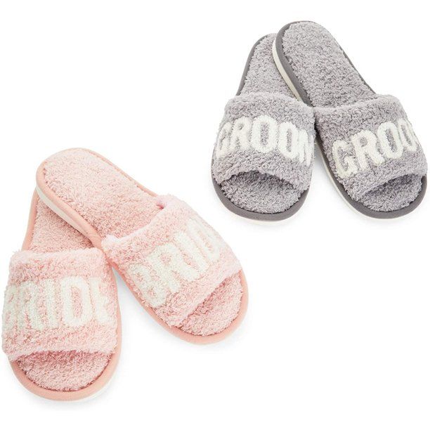 Sparkle and Bash2 Pairs Fuzzy Slide Slippers for Men & Women, Soft Terry Cloth House Slippers Bri... | Walmart (US)