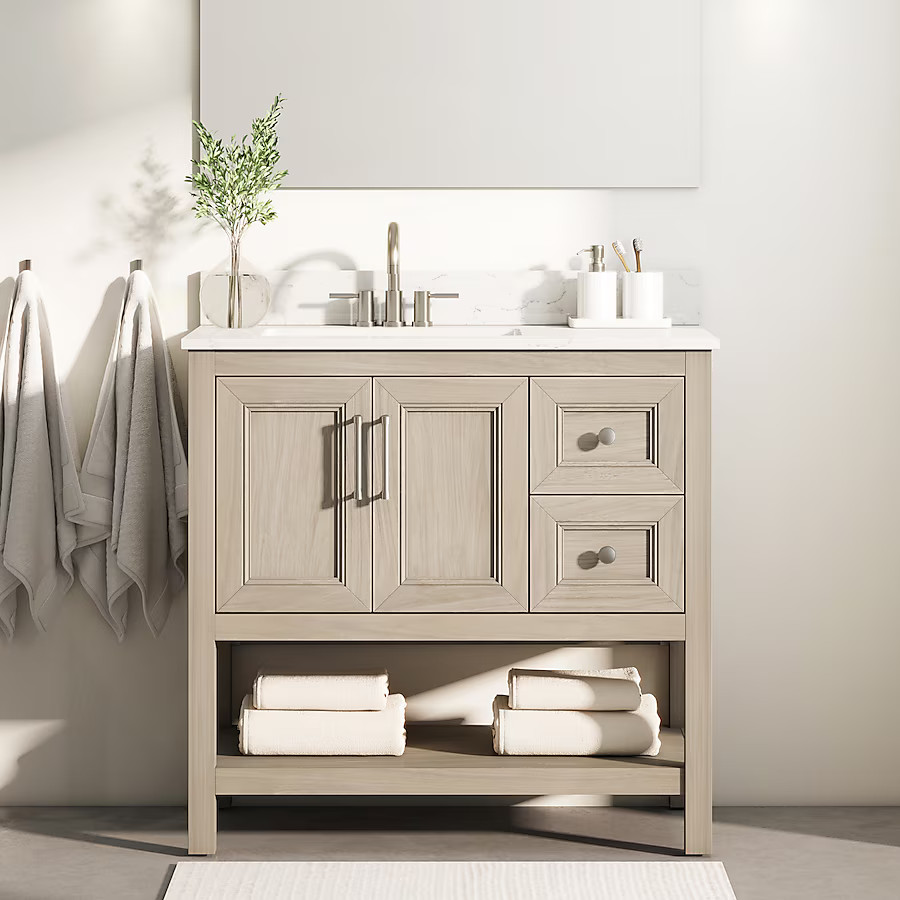 Style Selections Holly 36-in Latte Brown Undermount Single Sink Bathroom Vanity with White Engine... | Lowe's