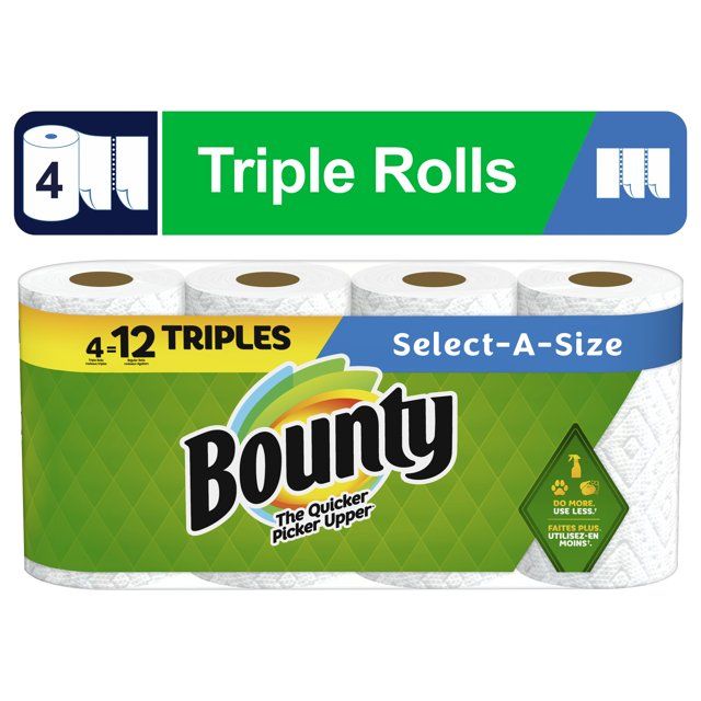 Bounty Select-a-Size Paper Towels, 4 Triple Rolls, White | Walmart (US)