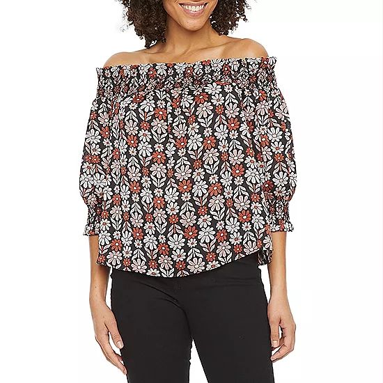 new!Ryegrass Womens Straight Neck Elbow Sleeve Blouse | JCPenney