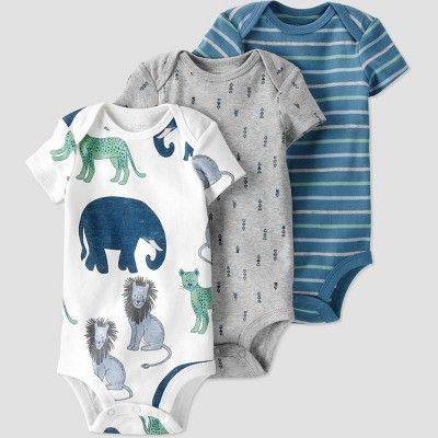 Baby Boys&#39; 3pk Animal Bodysuit - little planet by carter&#39;s Gray/Blue Preemie | Target