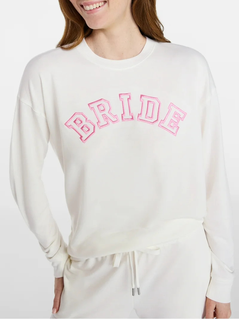 Joyspun Women's French Terry Knit Bridal Long Sleeve Sleep Top, Sizes XS to 3X | Walmart (US)