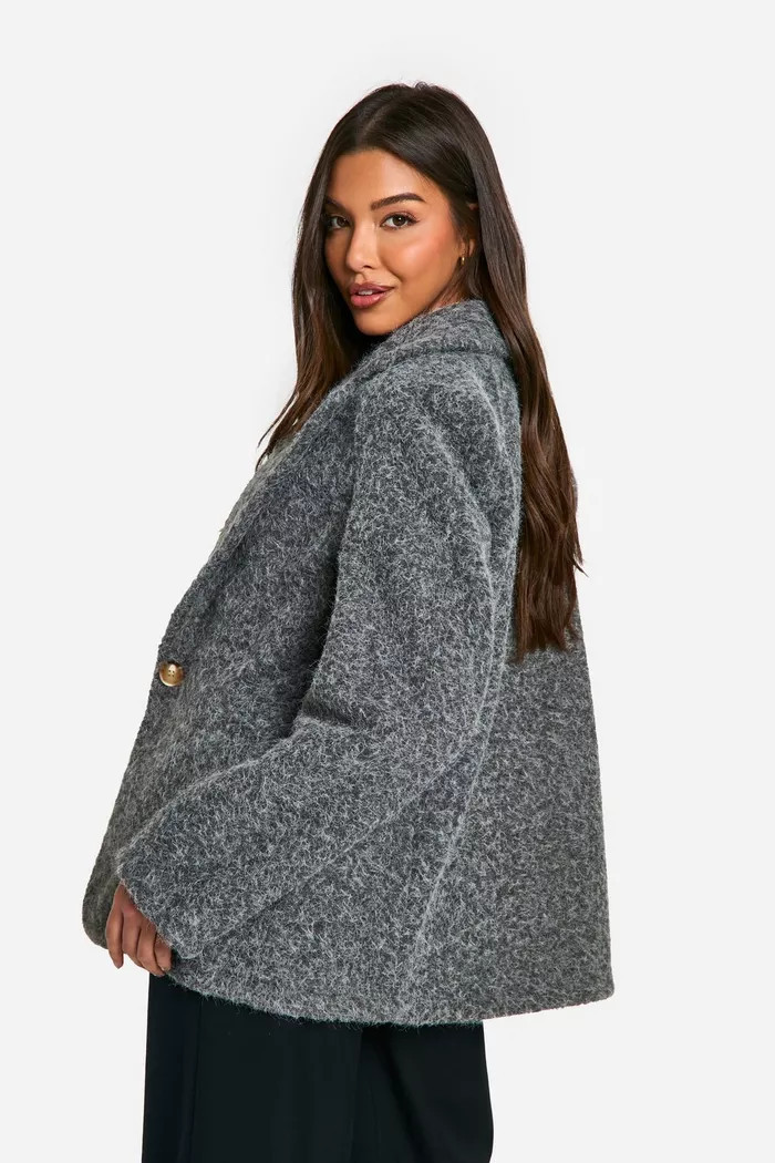 Textured Wool Look Shoulder Pad Blazer | Boohoo.com (UK & IE)