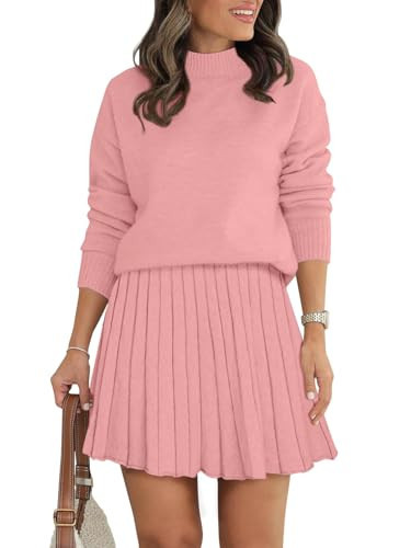 COCCKO Two Piece Sets for Women Mock Neck Oversized Sweaters and Pleated Mini Skirts Spring Fashion Matching Sets | Amazon (US)
