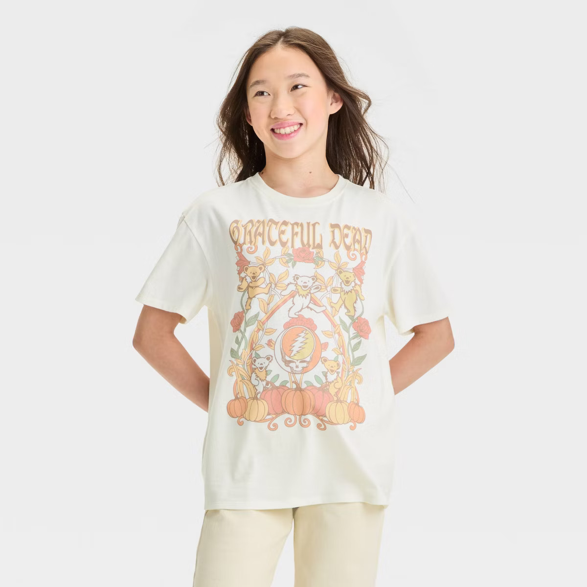 Girls' Short Sleeve Graceful Dead Graphic T-Shirt - art class™ Cream | Target