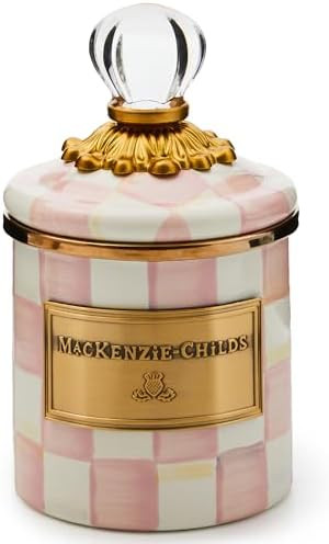 MACKENZIE-CHILDS Rosy Check Enamel Canister, Pink-and-White Kitchen Storage Container with Lid, M... | Amazon (US)