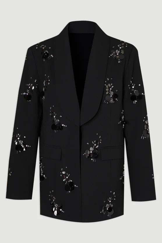 Plus Size Cluster Sequin & Crystal Embellished Tailored Single Breast Blazer | Karen Millen UK + IE + DE + NL
