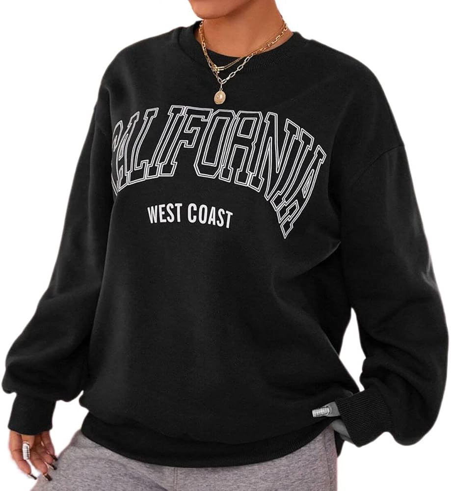 Mutumobo Women Oversized California Letter Graphic Fleece Sweatshirt Long Sleeve Crewneck Drop Sh... | Amazon (US)