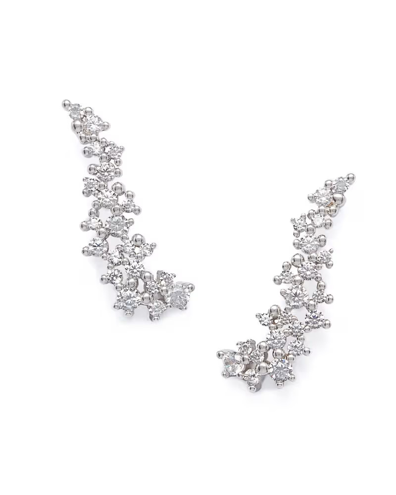 Petunia Silver Ear Climber Earrings in White Crystal | Kendra Scott