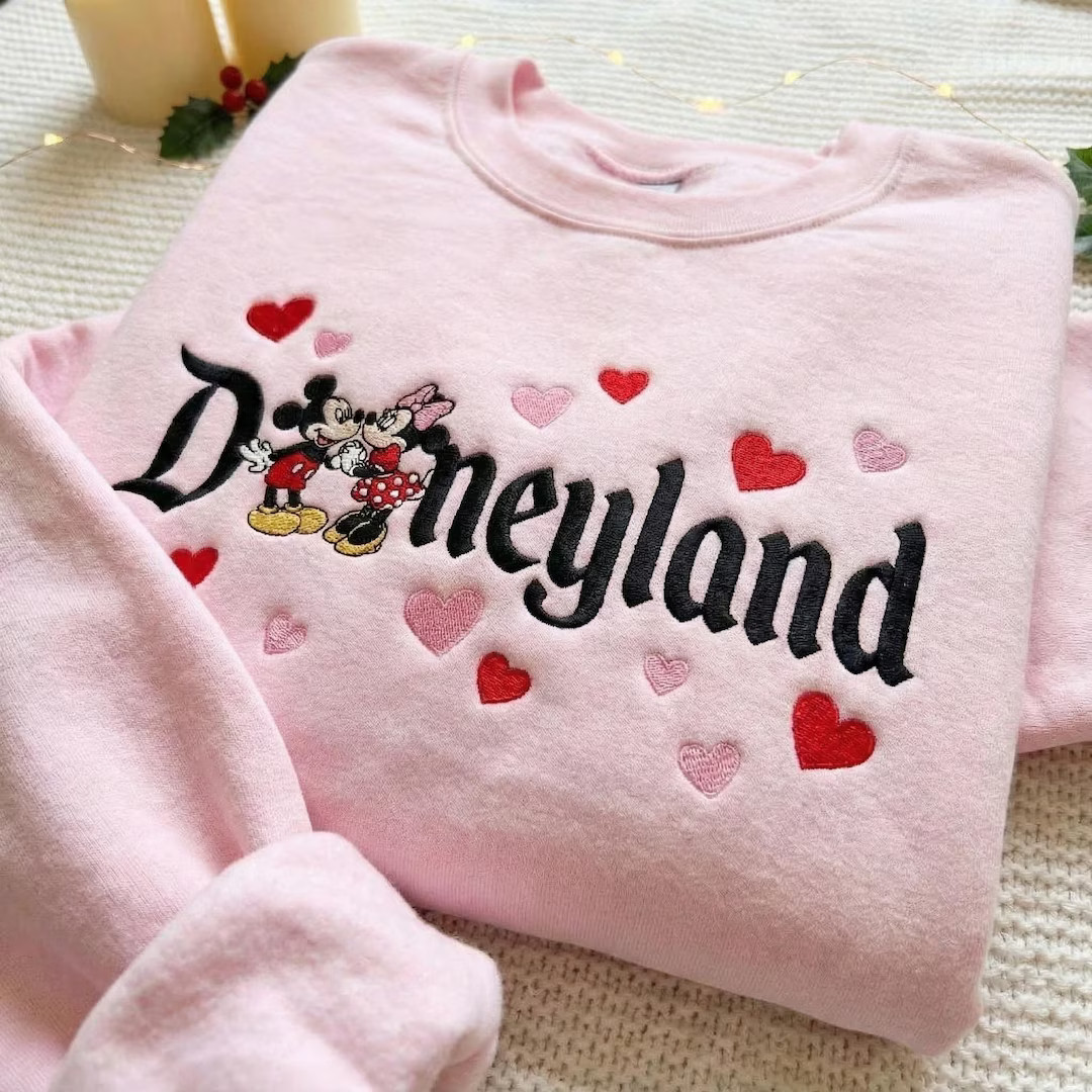 EMBROIDERED Disneyland Mickey Minnie Sweater, Disneyland Sweethearts Sweatshirt, Disneyland Valen... | Etsy (US)