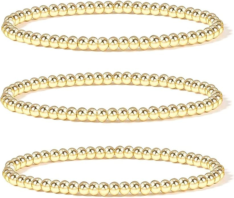 KSQS Gold Beaded Bracelets for Women, 14K Gold Plated Bead Ball Stackable Stretch Elastic Bracele... | Amazon (US)