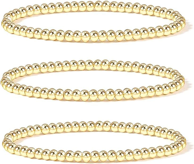 KSQS Gold Beaded Bracelets for Women, 14K Gold Plated Bead Ball Stackable Stretch Elastic Bracele... | Amazon (US)