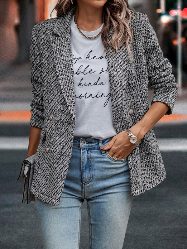 HomeWomen ClothingWomen SuitsWomen BlazersLapel Collar Double Breasted Blazer | SHEIN